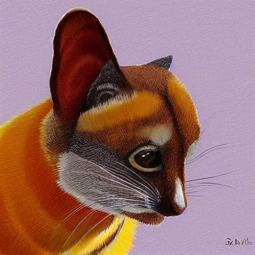 Prompt: An orange and brown ringtail, furry art, digital art