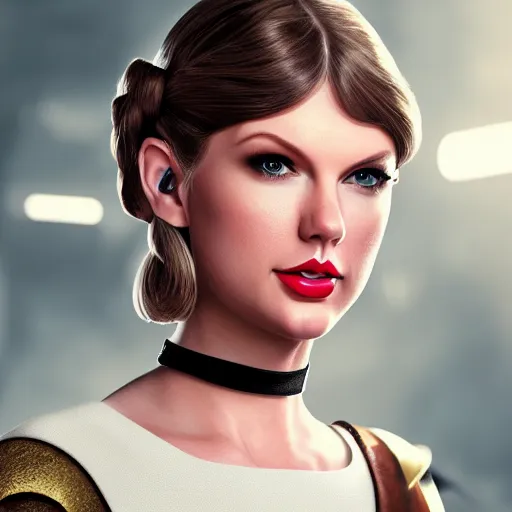 Image similar to Portrait of Taylor Swift as Princess Leia in Star Wars, professional digital painting, smooth, sharp focus, Unreal Engine 5, 8K