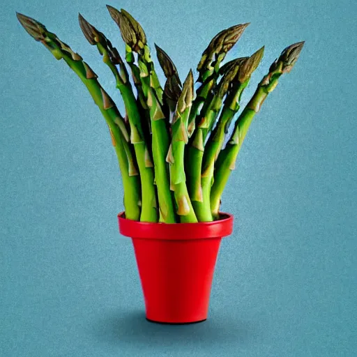 Prompt: image of an asparagus in a flowerpot driving a red tractor in outer space.