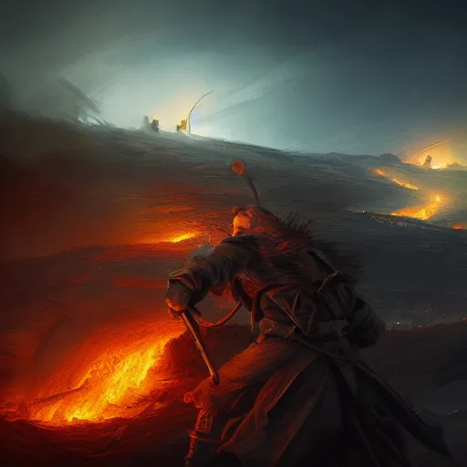 Image similar to battle of kings, fire and dust, action, dramatic lighting, intricate, wild, highly detailed, digital painting, artstation, concept art, smooth, sharp focus, illustration