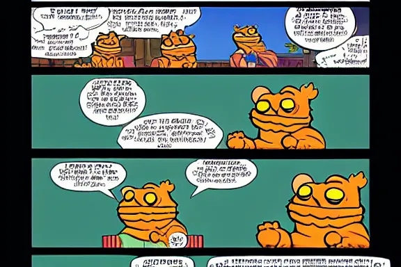 Image similar to a very intricate garfield comic starring garfield, award - winning crisp details