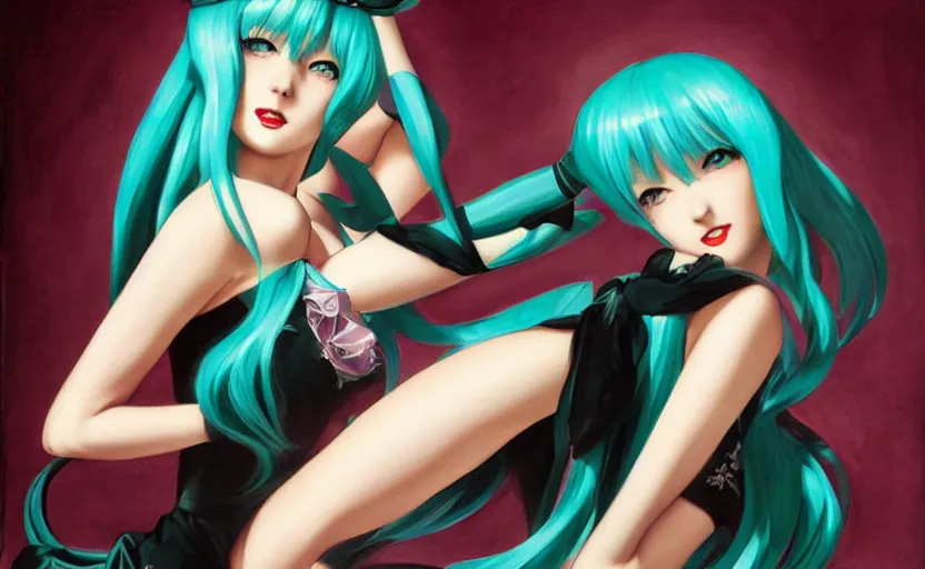 Image similar to Hatsune Miku by Gil Elvgren