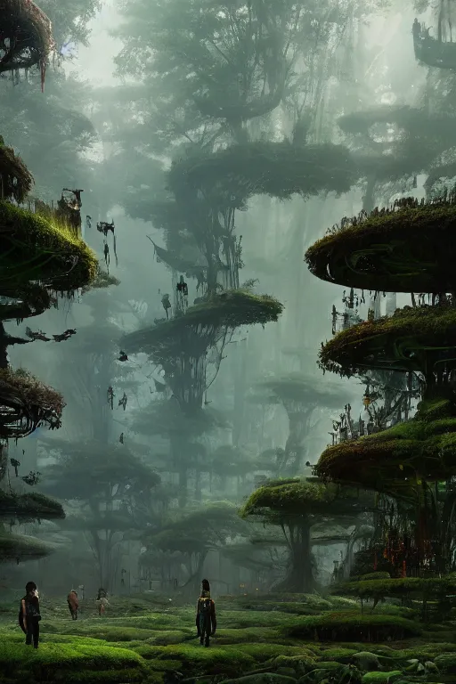 Image similar to A mechanical forest by nature by Greg Rutkowski, Sung Choi, Mitchell Mohrhauser, Maciej Kuciara, Johnson Ting, Maxim Verehin, Peter Konig, final fantasy , 8k photorealistic, cinematic lighting, HD, high details, atmospheric,