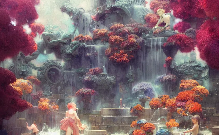 Image similar to magical fountain, fantasy. intricate, amazing composition, colorful watercolor, by ruan jia, by maxfield parrish, by marc simonetti, by hikari shimoda, by robert hubert, by zhang kechun, illustration, gloomy