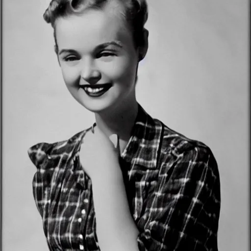 Prompt: photo of an intelligent 1950s girl, age 26