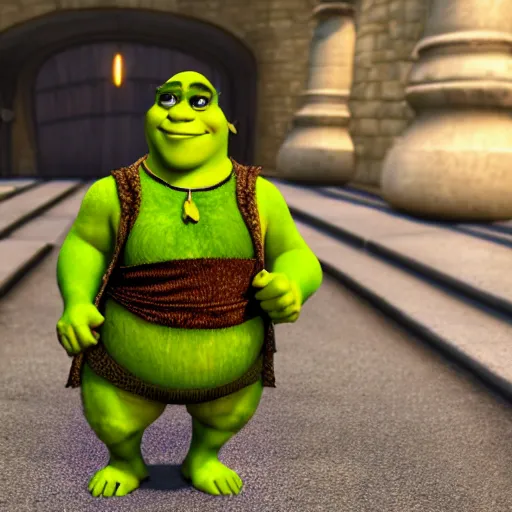 Prompt: dof photo of nerdy shrek