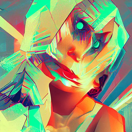 Image similar to glitched, artstation, colorful