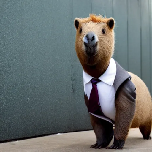 Image similar to an antropomorphic capybara wearing a suit