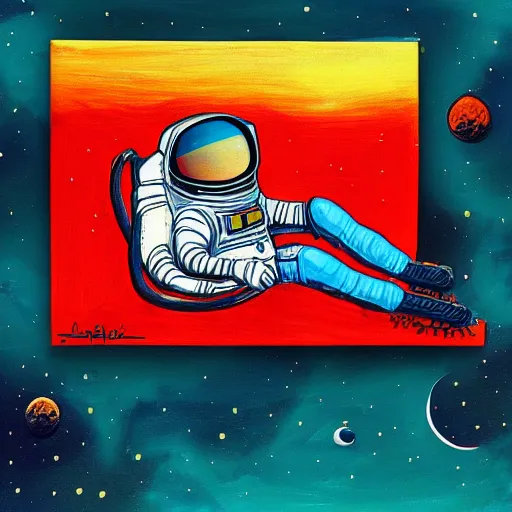 Image similar to an astronaut laying on mars in the style of flooko, acrylic art, detailed, moonlight,