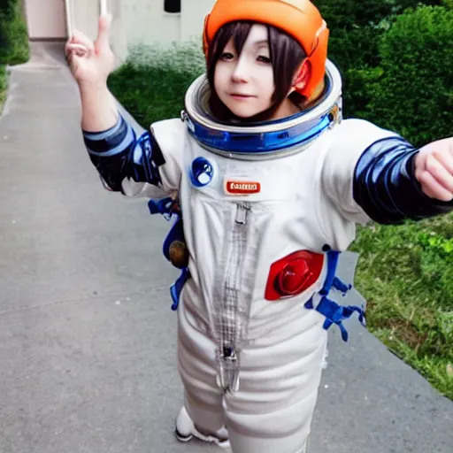 Prompt: an anime boy wearing a space suit