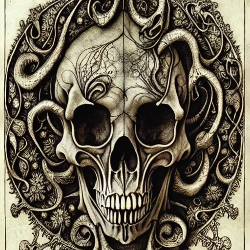 Image similar to memento mori by arthur rackham, art forms of nature by ernst haeckel, exquisitely detailed, art nouveau, gothic, ornately carved beautiful skull dominant, intricately carved antique bone, art nouveau botanicals, ornamental bone carvings, art forms of nature by ernst haeckel, horizontal symmetry, arthur rackham, ernst haeckel, symbolist, visionary