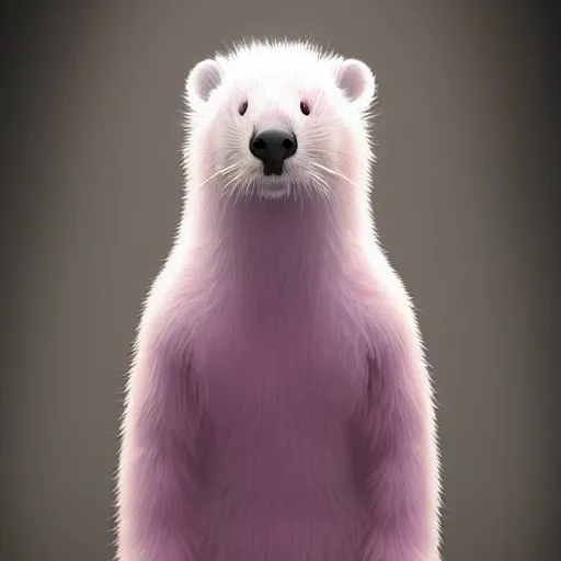 Image similar to white mink with pink nimbus of pink bacteria circle around the neck art unreal engine hd 8k starring at camera symmetrical mink matte background