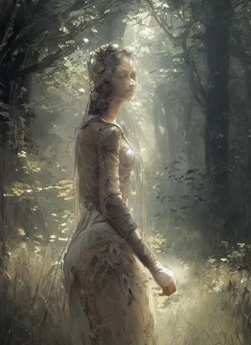 Image similar to female seductive queen of nature girl, beautiful face, rule of thirds, intricate outfit, backlit, by greg rutkowski, by jeremy mann, digital painting