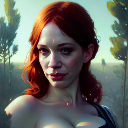 Image similar to highly detailed portrait christina hendricks in gta v, stephen bliss, unreal engine, fantasy art by greg rutkowski, loish, rhads, ferdinand knab, makoto shinkai and lois van baarle, ilya kuvshinov, rossdraws, tom bagshaw, global illumination, radiant light, detailed and intricate environment