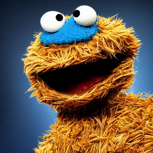 Image similar to meth head cookie monster, 4 k, high detail, high - resolution photograph, professional photography, ultra - detail