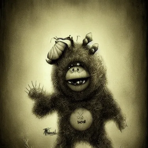 Image similar to grunge cartoon drawing of a cute teddy bear by - michael karcz , in the style of corpse bride, loony toons style, horror themed, detailed, elegant, intricate