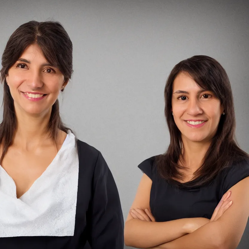 Image similar to Modern Venezuelan professor woman portrait slight smile, twinkling eyes highly detailed hyper realistic photo on black background