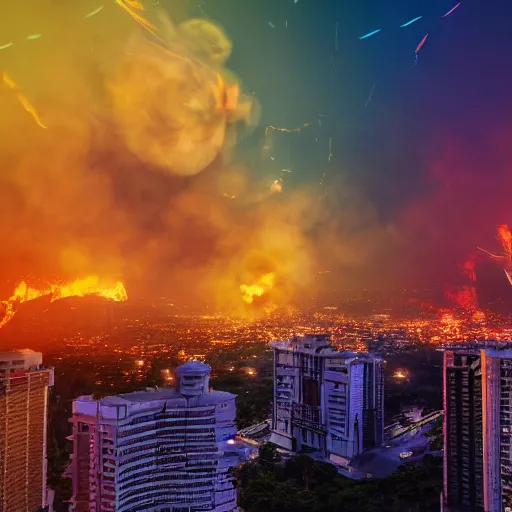 Prompt: highly detailed photo of manila burning with philippine flag, global illumination, radiant light, detailed and intricate environment