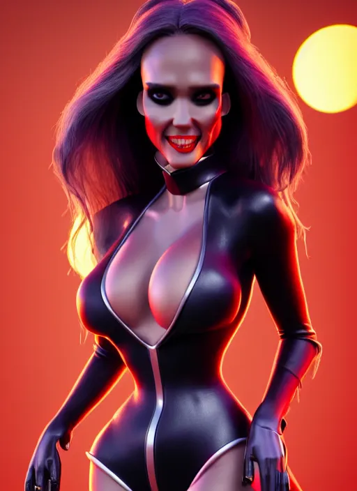 Image similar to Jessica Alba as Lady Death from coffin comics posing au naturel, in the style of Disney and Pixar Animation Studios, CGIsociety, hyper-detailed, digital art, trending on artstation, cinematic lighting, studio quality, smooth render, unreal engine 5 rendered, Red Giant, Cinema 4D, octane rendered