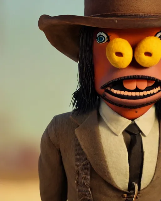 Image similar to john marston as a muppet. highly detailed felt. hyper real photo. 4 k.