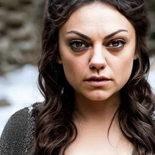 Image similar to Mila Kunis in Game of Thrones, XF IQ4, f/1.4, ISO 200, 1/160s, 8K, RAW, unedited, symmetrical balance, in-frame, sharpened