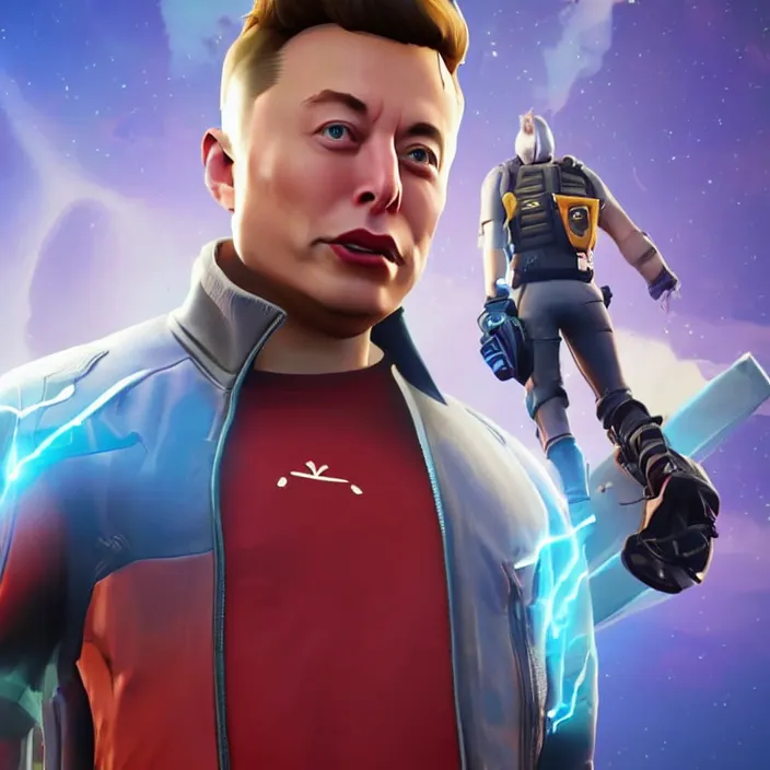 Image similar to a screenshot of elon musk in the video game fortnite, 3 d rendering, unreal engine, amazing likeness, very detailed, cartoon caricature