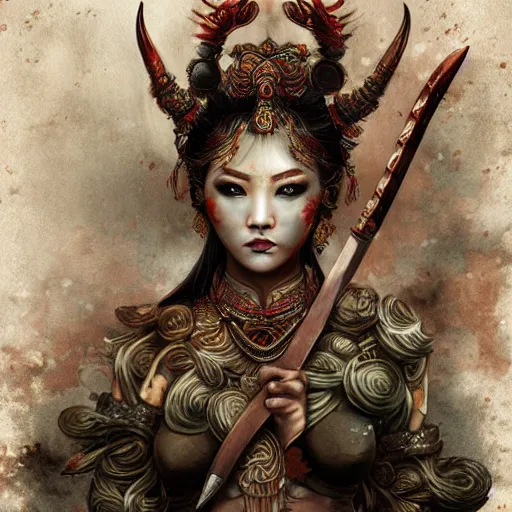 Image similar to Apsaras warrior with weapons ,traditional Chinese textures, hyper detailed, smooth,by Brook Shaden