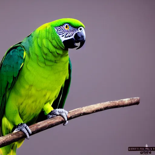 Image similar to a photo of a very fat green parrot.