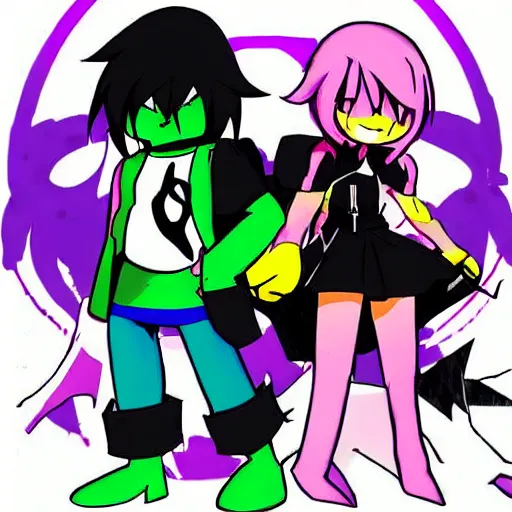 Image similar to Deltarune Kris vs Susie fight fanart trending on e926