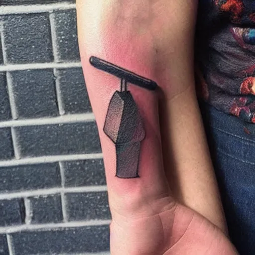 Prompt: tattoo of a small abstract axe on the forearm