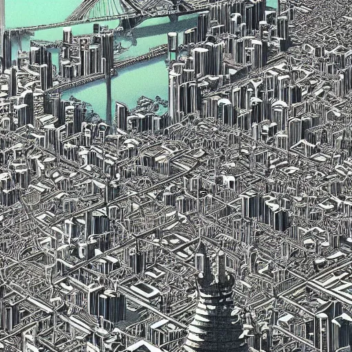 Image similar to a hyper-detailed digital masterpiece of Tokyo by kentaro miura