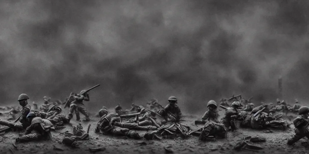 Image similar to world war 2, extremely detailed claymation art, dark, moody, foggy