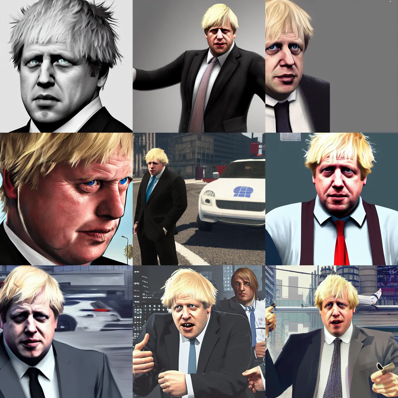 Prompt: concept art of boris johnson in grand theft auto V, gaming, detailed, 4k