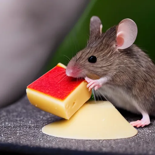 Image similar to mouse with red helmet eating cheese