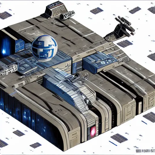 Prompt: isometric view of a star wars space station in space,, concept art, digital art