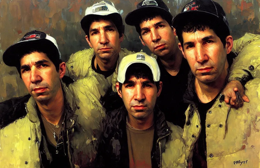 Image similar to portrait of beastie boys!!!!!!!!!!!!!!!!!!!!!!!!!!!, detailed face, detailed painting,, epic lighting, by ilya repin, phil hale and kent williams