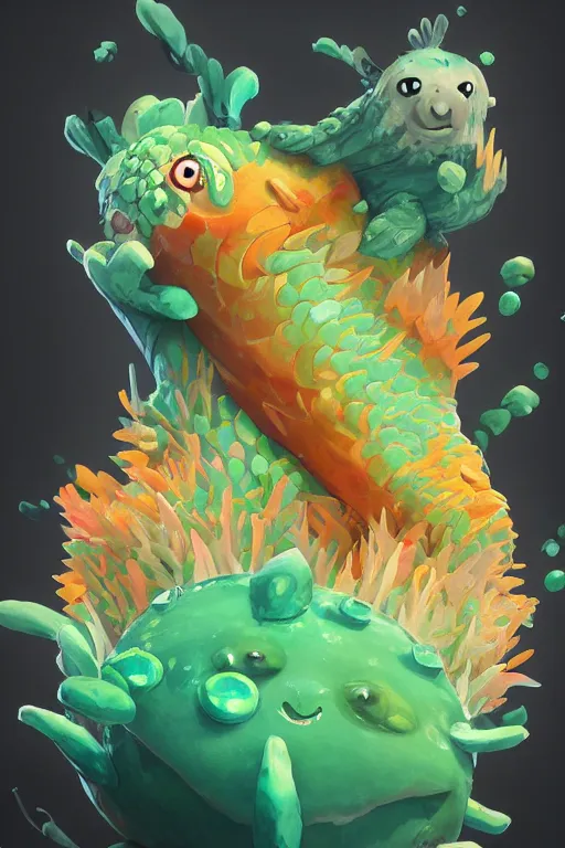 Image similar to 3 d render creature animal sushi cristal very big eye roots cactus elemental flush of force nature micro world fluo fishscale, comics gta 5 cover, official fanart behance hd artstation by jesper ejsing, by rhads, makoto shinkai and lois van baarle, ilya kuvshinov, ossdraws