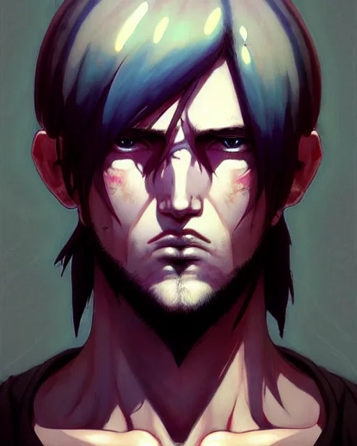 Image similar to portrait Anime Brutal Guy prosthetic cloudpunk sharp fine-face, pretty face, realistic shaded Perfect face, fine details. Anime. Cloudpunk clouds realistic shaded lighting by katsuhiro otomo ghost-in-the-shell, magali villeneuve, artgerm, rutkowski Jeremy Lipkin and Giuseppe Dangelico Pino and Michael Garmash and Rob Rey