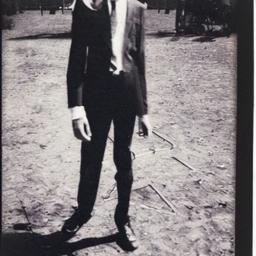 Prompt: real Polaroid picture of Slenderman at a playground