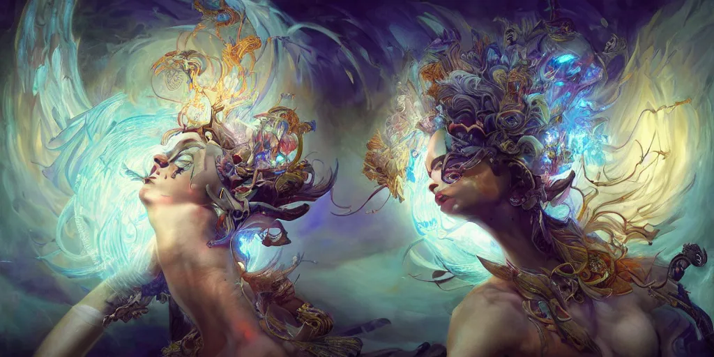 Prompt: beautiful model god of psychedelics dancing in a vortex, diamonds, angel, fantasy, dramatic lighting, highly detailed, digital painting, holding electricity, magic the gathering, hyper detailed, 3 d render, hyper realistic detailed portrait, peter mohrbacher, wlop, ruan jia