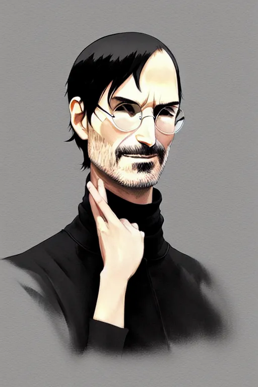 Prompt: steve jobs the anime, portrait, detailed, trending pixiv fanbox, by greg rutkowski abigail larson makoto shinkai takashi takeuchi studio ghibli jamie wyeth