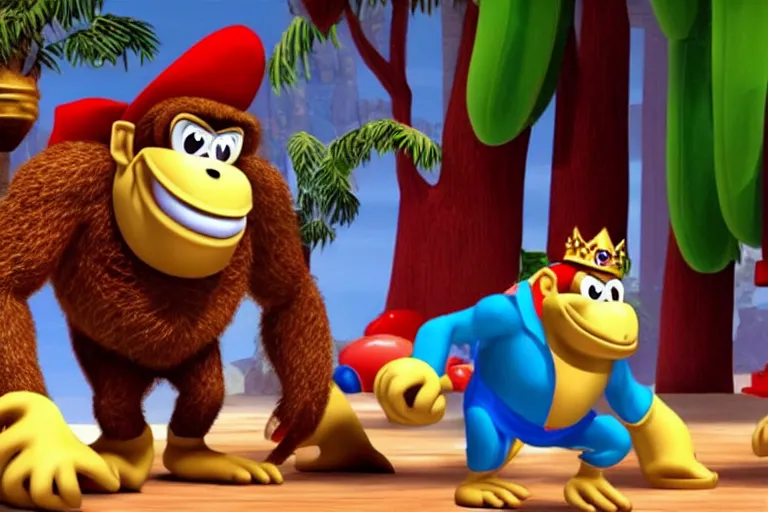 Prompt: donkey kong and king k rool in ted talk