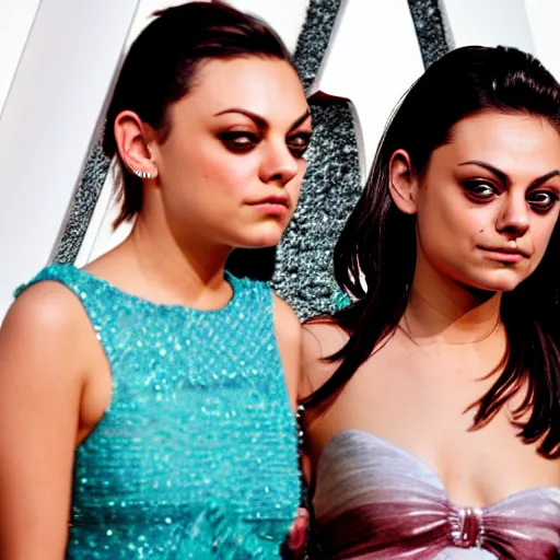 Prompt: Selfie photograph of Mila Kunis and Mila Kunis, golden hour, 8k,