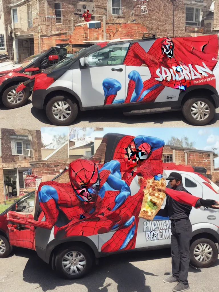 Image similar to SPIDERMAN delivery pizza