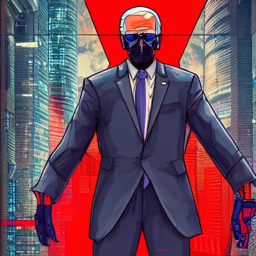 Image similar to cyberpunk joe biden as the leader of a futuristic communist nation, cybernetics, sharp lines, digital, artstation, colored in