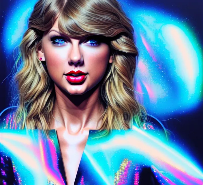 Image similar to Taylor Swift in her private jet in holograms of alien artifacts, electrical case display, total recall tech, ultrarealistic, dramatic lighting, electrical details, high details, 4k, 8k, best, accurate, trending on artstation, artstation, photorealism, ultrarealistic, digital painting, style of Tristan Eaton Stanley Artgerm and Hajime Sorayama, Caravaggio, Boris Vallejo