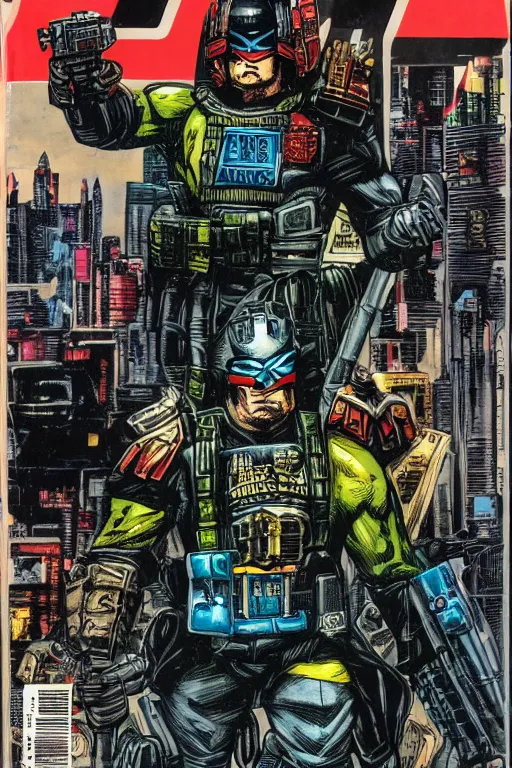 Image similar to 2000ad comic book cover, Judge Dredd, megacity one