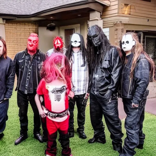 Prompt: Slipknot attends a girl's baby shower celebration at a nice middle class home