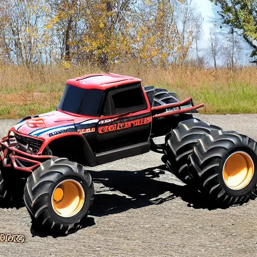 Image similar to amish buggy monster truck with spoked wheels