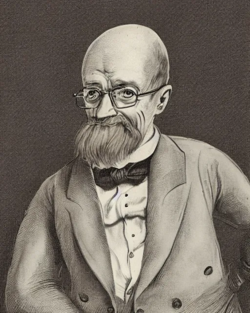 Prompt: Victorian caricature drawing of professor of chemistry Walter White, art by Sir Leslie Matthew Ward